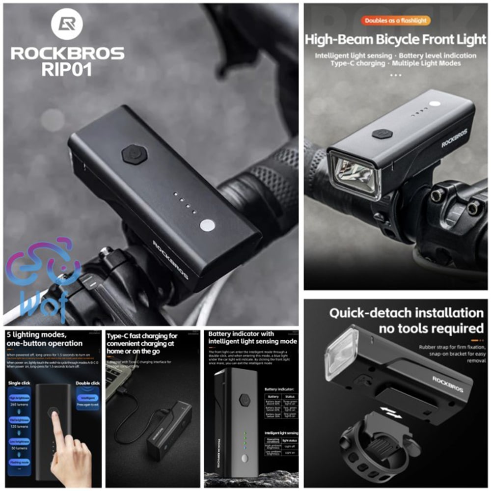 چراغ دوچرخه - چراغ دوچرخه سواری - چراغ جلو شارژی راکبراس - چراغ راکبراس 400 لومن - چراغ راکبراس 400 لومنی - چراغ دوچرخه جلو شاژی راک براس - چراغ جلو شارژی دوچرخه راکبراس 400 لومن ROCKBROS RIP01
