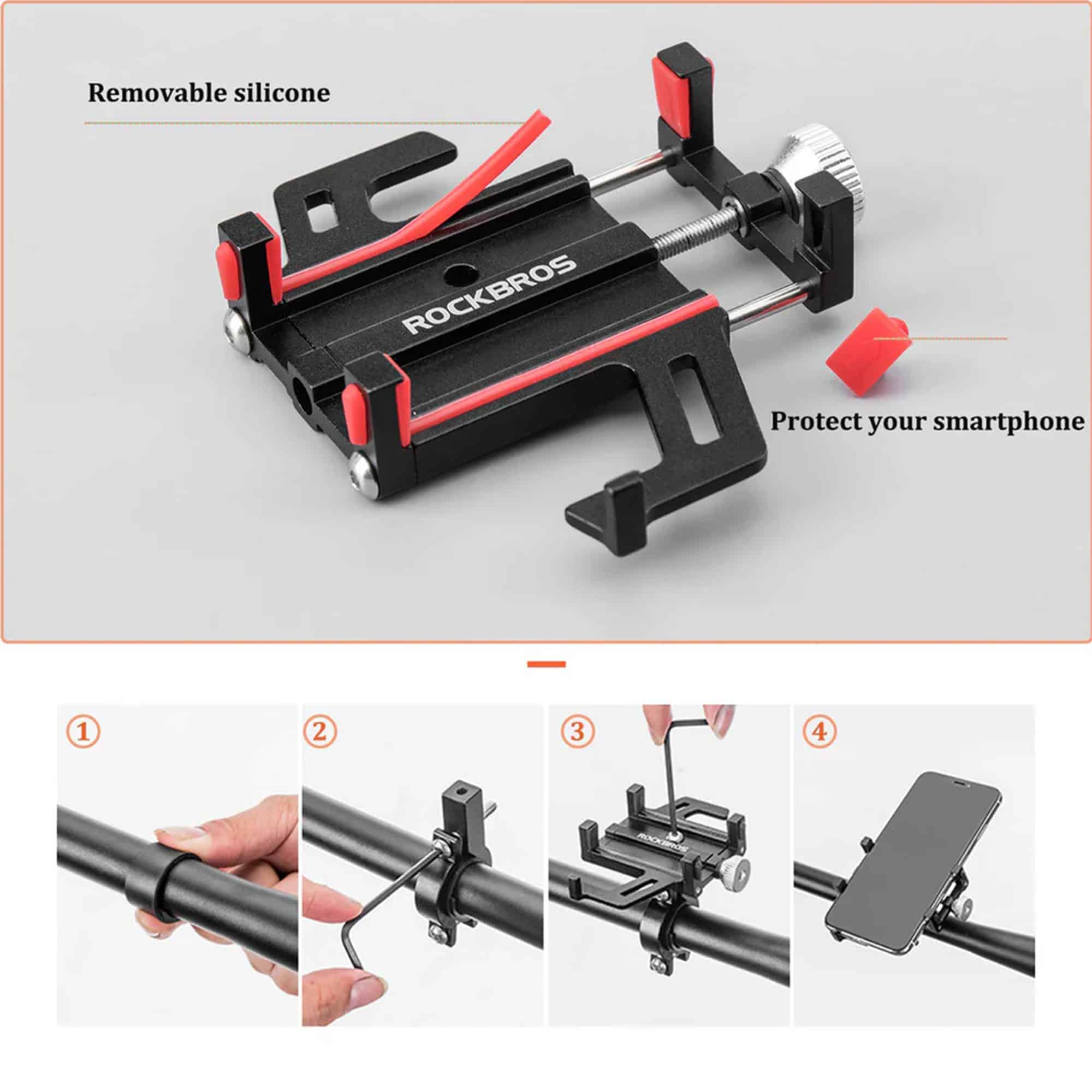هولدر موبایل - هولدر موبایل آلمینیومی - هولدر موبایل موتور و دوچرخه - هولدر موبایل المینیومی دوچرخه با کیفیت - هولدر موبایل راکبراس - هولدر راک براس موبایل - نگهدارنده المینیوم موبایل دوچرخه - هولدر موبایل آلمینیوم 360 درجه دوچرخه و موتور راکبراس ROCKBROS 699-BK