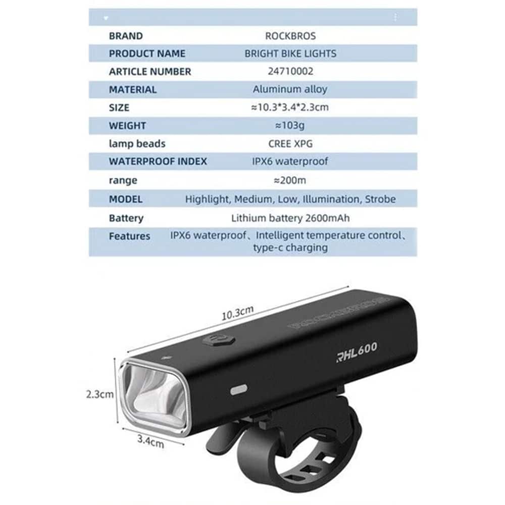 چراغ 600 لومنی - چراغ دوچرخه شارژی - چراغ 600 لومن دوچرخه - چراغ راکبراس دوچرخه 600 لومنی - چراغ دوچرخه 600 لومنی راک براس - چراغ دوچرخه 600 لومنی - چراغ 600 لومنی دوچرخه راکبراس - چراغ جلو شارژی دوچرخه راکبراس 600 لومن ROCKBROS RHL600